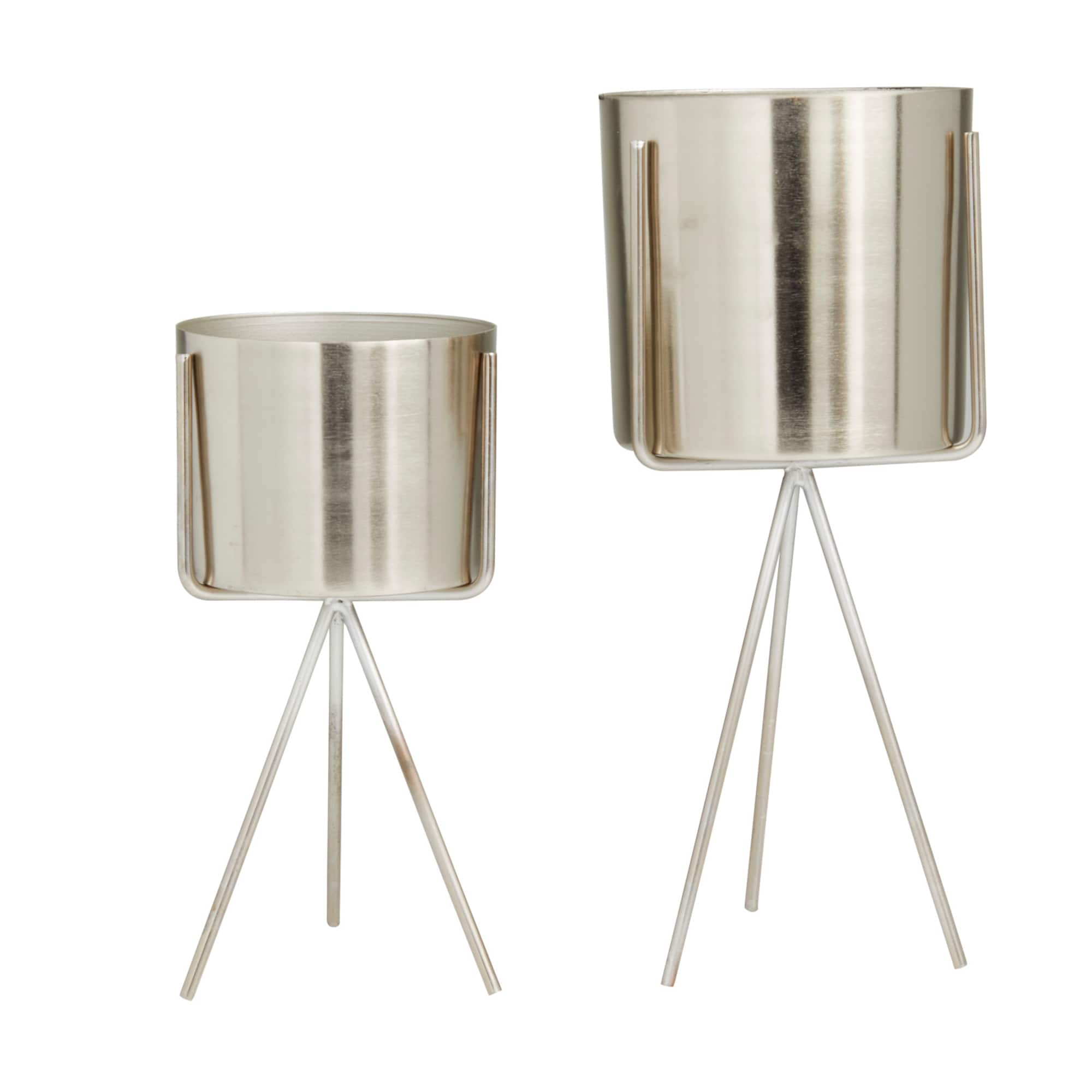 Silver Contemporary Planter, Set of 2" 5", 4"